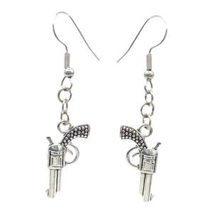 Western Revolver Earrings Silver Tone Pistol Dangles